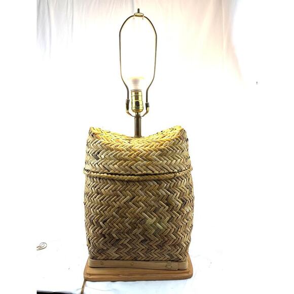 Vintage Woven Rattan Table Lamp Base Only 1980's Boho - Picture 7 of 13